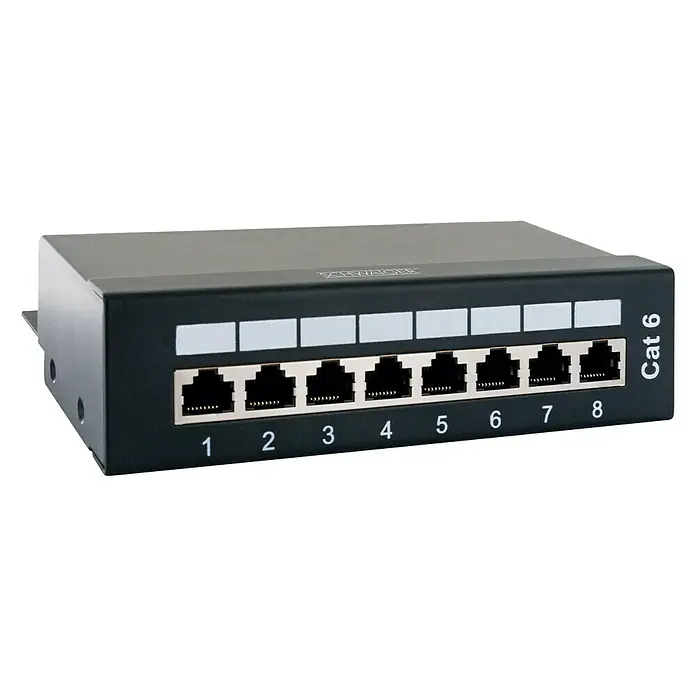 Schwaiger Netzwerkadapter 8-Port Patchpanel - RJ45-Buchse, Bis zu 1 GBit/s - Diagonale Ansicht