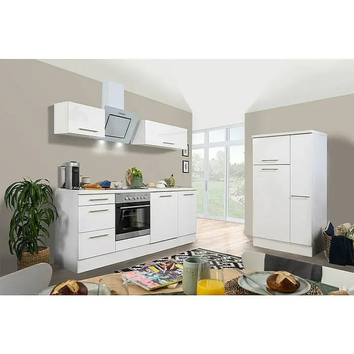Respekta Premium Küchenzeile RP310WWCBO - Breite: 310 cm, Mit Elektrogeräten, Weiß Hochglanz - Stimmungsaufnahme