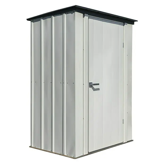 Spacemaker Geräteschrank 4x3 - Außenbreite inkl. Dachüberstand: 139 cm, Außentiefe inkl. Dachüberstand: 100 cm, Stahl, Lichtgrau - Diagonale Ansicht