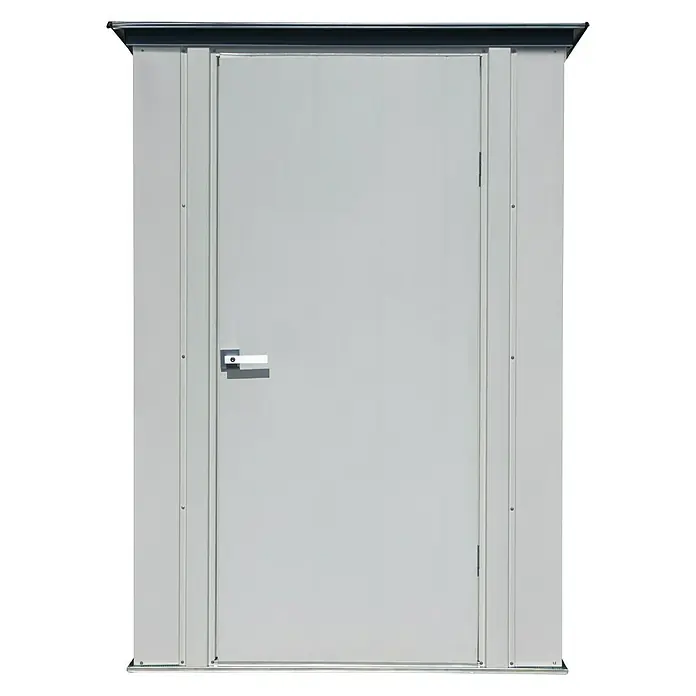 Spacemaker Geräteschrank 4x3 - Außenbreite inkl. Dachüberstand: 139 cm, Außentiefe inkl. Dachüberstand: 100 cm, Stahl, Lichtgrau - Vorderansicht