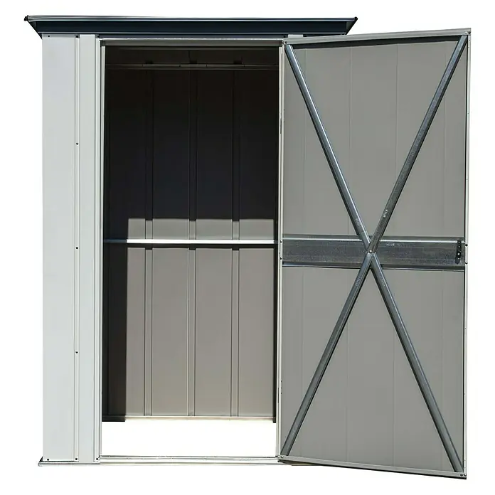 Spacemaker Geräteschrank 4x3 - Außenbreite inkl. Dachüberstand: 139 cm, Außentiefe inkl. Dachüberstand: 100 cm, Stahl, Lichtgrau - Vorderansicht