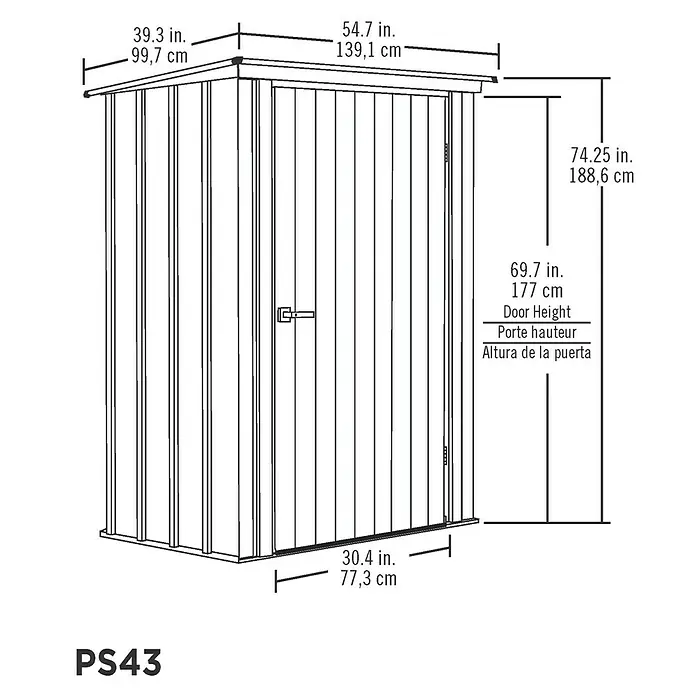 Spacemaker Geräteschrank 4x3 - Außenbreite inkl. Dachüberstand: 139 cm, Außentiefe inkl. Dachüberstand: 100 cm, Stahl, Lichtgrau - Skizze