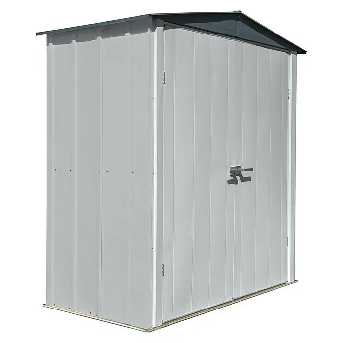 Spacemaker Geräteschrank 6x3 - Außenbreite inkl. Dachüberstand: 191 cm, Außentiefe inkl. Dachüberstand: 100 cm, Stahl, Lichtgrau - Diagonale Ansicht
