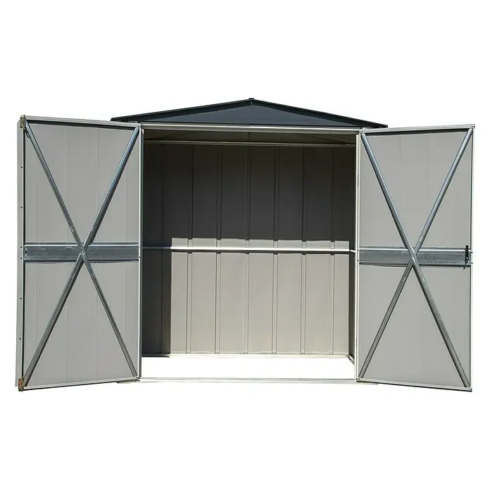 Spacemaker Geräteschrank 6x3 - Außenbreite inkl. Dachüberstand: 191 cm, Außentiefe inkl. Dachüberstand: 100 cm, Stahl, Lichtgrau - Vorderansicht