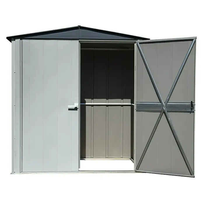 Spacemaker Geräteschrank 6x3 - Außenbreite inkl. Dachüberstand: 191 cm, Außentiefe inkl. Dachüberstand: 100 cm, Stahl, Lichtgrau - Vorderansicht