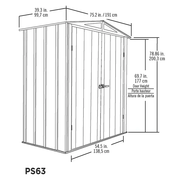 Spacemaker Geräteschrank 6x3 - Außenbreite inkl. Dachüberstand: 191 cm, Außentiefe inkl. Dachüberstand: 100 cm, Stahl, Lichtgrau - Skizze