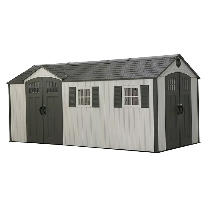 Lifetime Gerätehaus Chateau - 244 cm, 533 cm, Kunststoff, Lichtgrau - Diagonale Ansicht