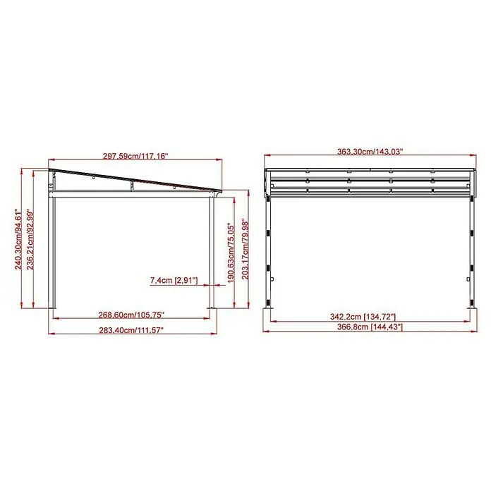 Sojag Terrassenüberdachung St. Barth 10x12 - L x T: 296 x 296 cm, Grau - Skizze