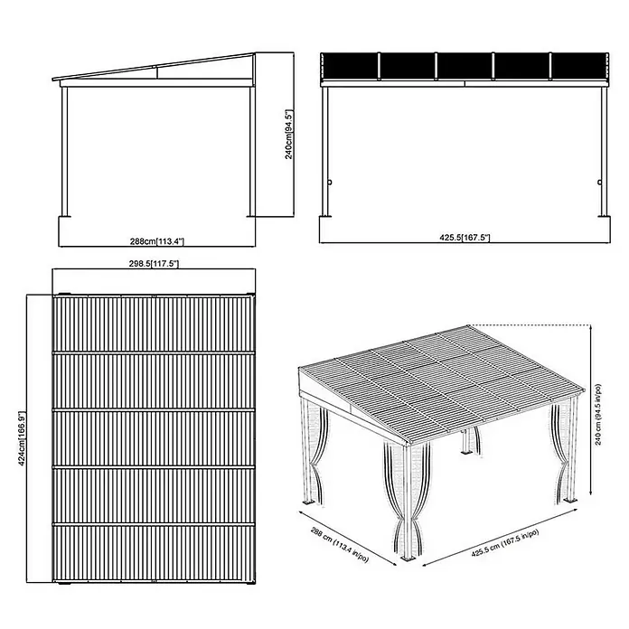 Sojag Terrassenüberdachung Portland 10x14 - L x B x H: 288 x 426 x 240 cm, Anthrazit - Skizze