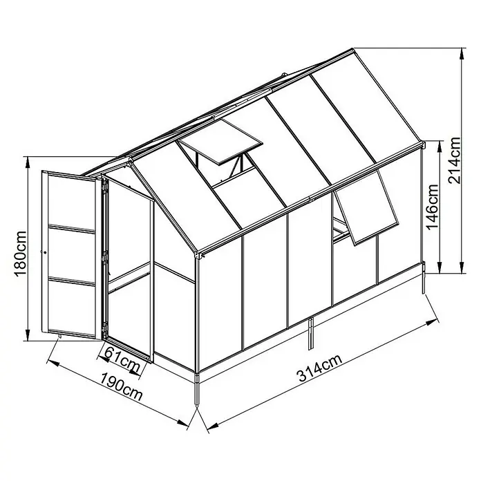 Westmann Gewächshaus - 314 x 190 x 214 cm, Weiß - Skizze