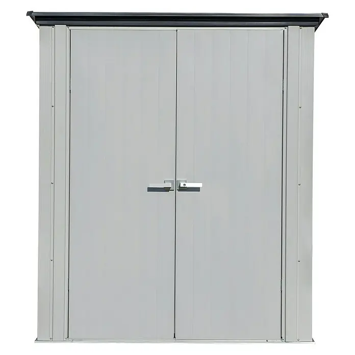 Spacemaker Geräteschrank 5x3 - Außenbreite inkl. Dachüberstand: 172 cm, Außentiefe inkl. Dachüberstand: 100 cm, Stahl, Lichtgrau - Vorderansicht