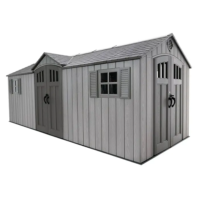 Lifetime Gerätehaus Neptun - 243 cm, 610 cm, Kunststoff, Dunkelgrau - Diagonale Ansicht