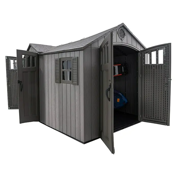 Lifetime Gerätehaus Neptun - 243 cm, 610 cm, Kunststoff, Dunkelgrau - Diagonale Ansicht