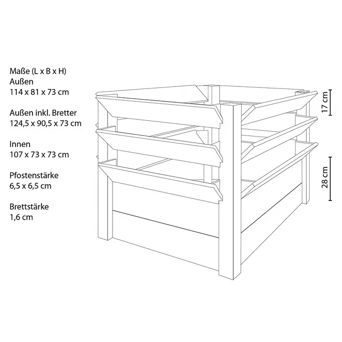 Westmann Hochbeet Premium XXL - 124 x 91 x 73 cm, Holz - Skizze