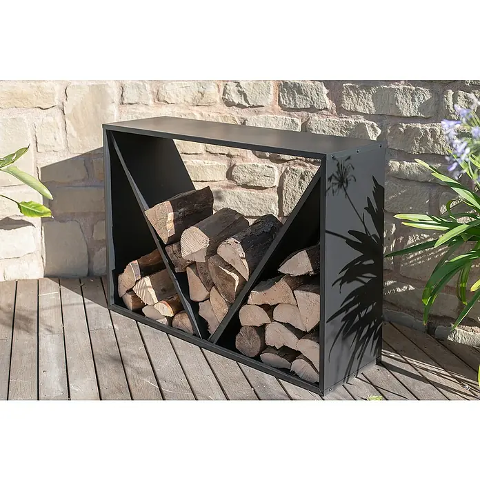 Kaminholzregal - 35 x 115 x 80 cm, Schwarz - Stimmungsaufnahme