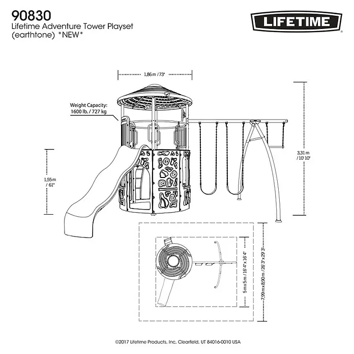 Lifetime Kinderspielturm - 590 x 490 x 331 cm, HDPE-Kunststoff - Skizze