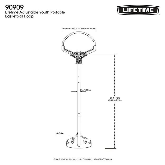 Lifetime Basketballkorb Nebraska - 58 x 81 x 228 cm - Skizze