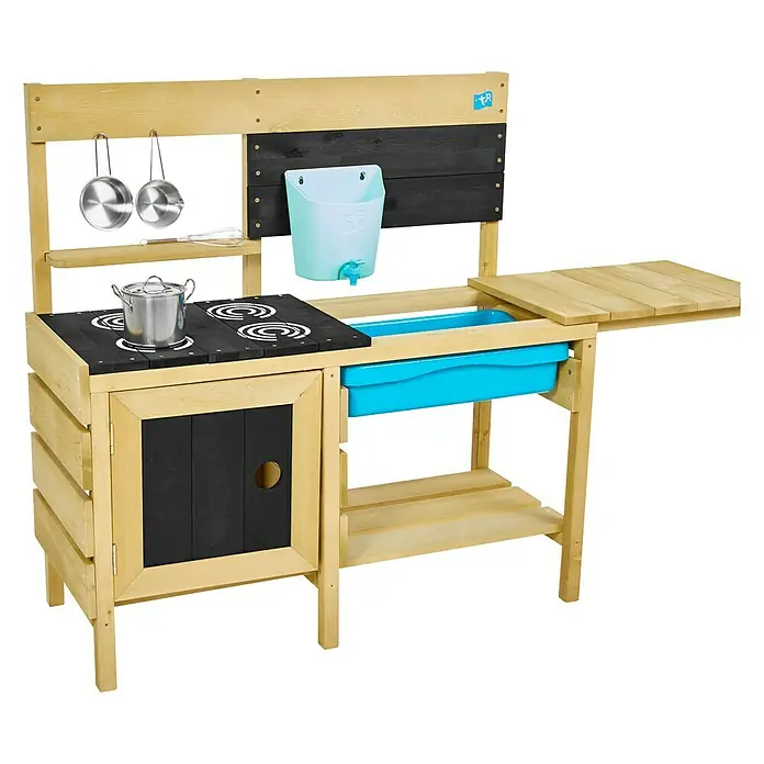 TP Toys Spielküche Deluxe - 40 x 136 x 96 cm, Holz, Natur - Diagonale Ansicht