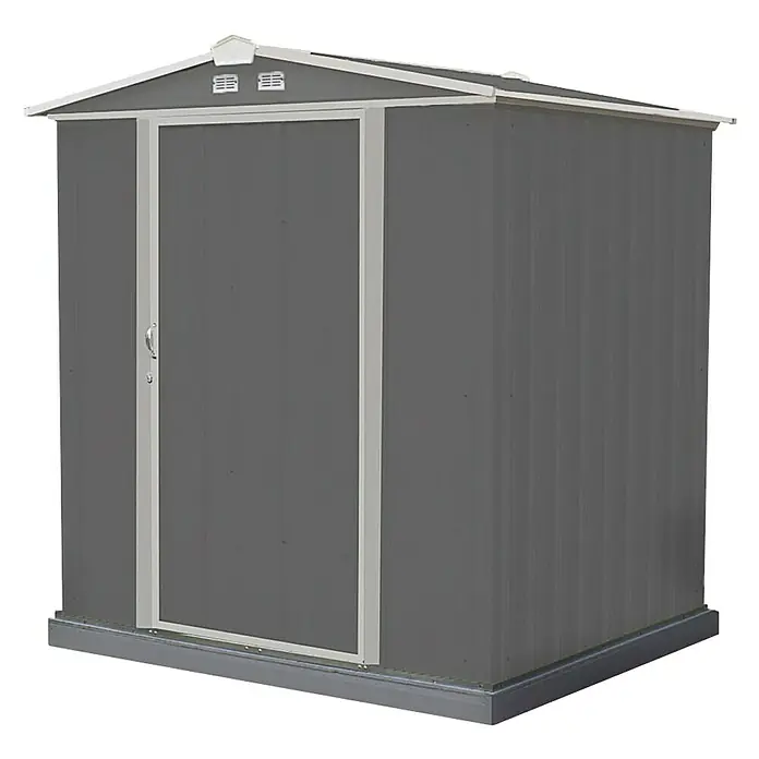 Spacemaker Gerätehaus Ezee 6x5 - 177 cm, 157 cm, Stahl, Grau, Creme - Diagonale Ansicht
