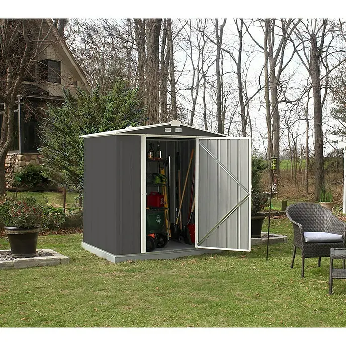 Spacemaker Gerätehaus Ezee 6x5 - 177 cm, 157 cm, Stahl, Grau, Creme - Stimmungsaufnahme