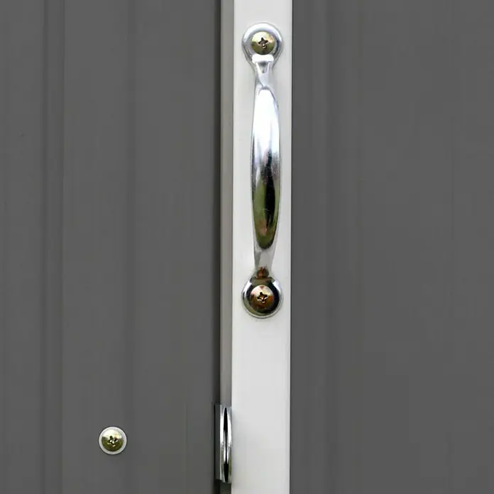 Spacemaker Gerätehaus Ezee 6x5 - 177 cm, 157 cm, Stahl, Grau, Creme - Detailaufnahme