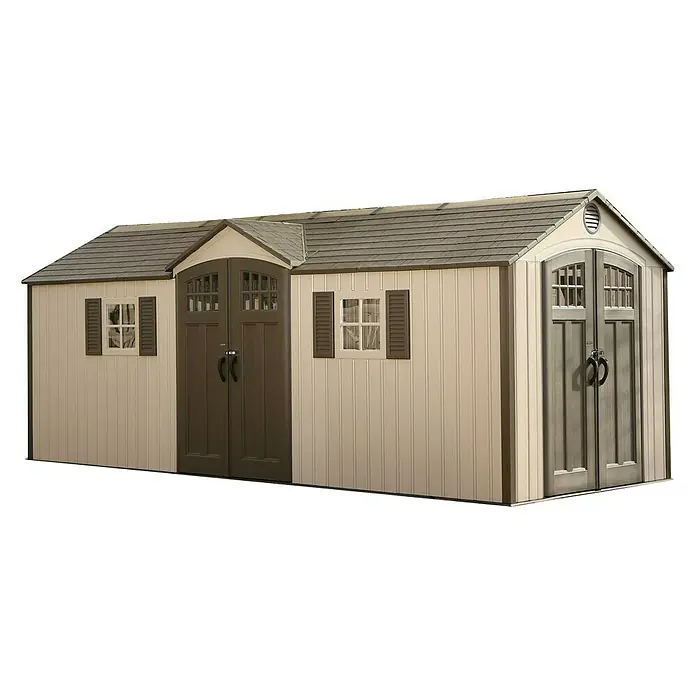 Lifetime Gerätehaus Makro - 244 cm, 605 cm, Kunststoff, Lichtgrau - Diagonale Ansicht