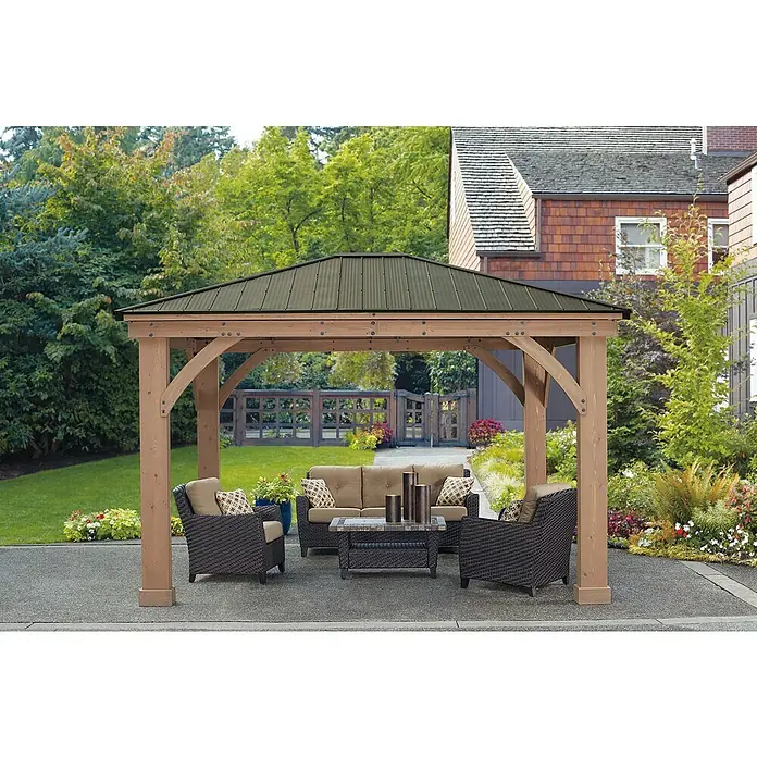 Westmann Pavillon Devon 12 x 14 - L x B x H: 427 x 366 x 317 cm, Natur, Holz - Stimmungsaufnahme