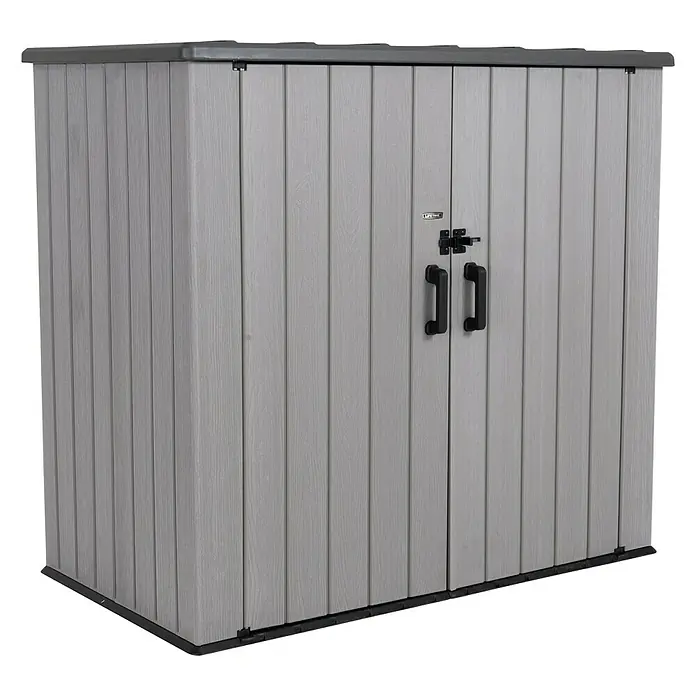 Lifetime Geräteschrank XXL - Außenbreite inkl. Dachüberstand: 192 cm, Außentiefe inkl. Dachüberstand: 111 cm, Kunststoff, Grau - Diagonale Ansicht