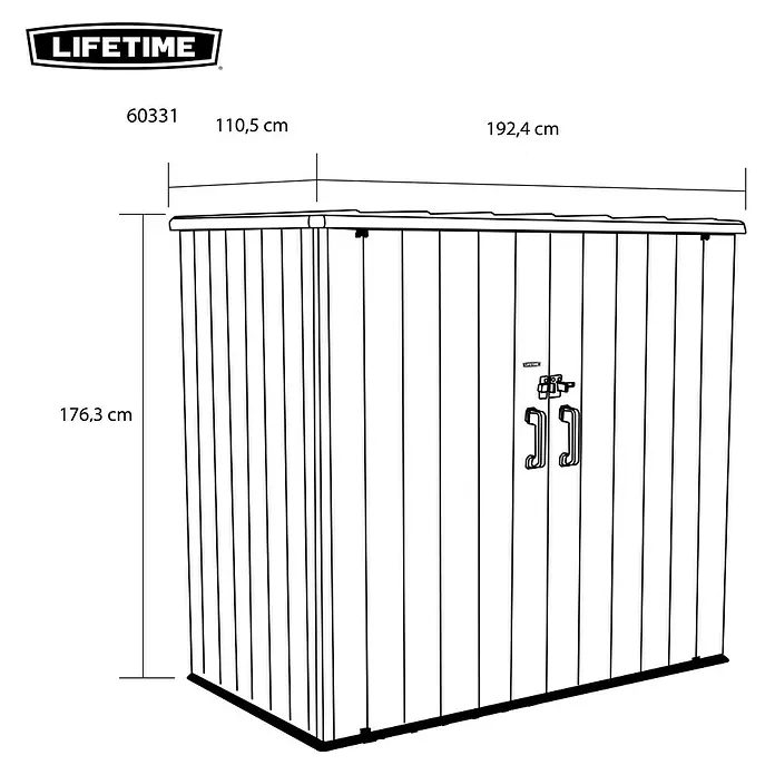 Lifetime Geräteschrank XXL - Außenbreite inkl. Dachüberstand: 192 cm, Außentiefe inkl. Dachüberstand: 111 cm, Kunststoff, Grau - Skizze