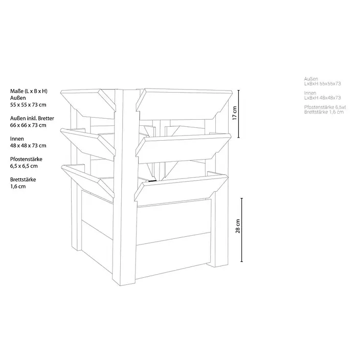 Westmann Hochbeet Premium L - 65 x 65 x 73 cm, Holz - Skizze