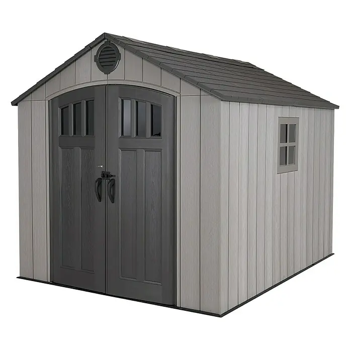 Lifetime Gerätehaus Jupiter - 244 cm, 305 cm, Kunststoff, Dunkelgrau - Diagonale Ansicht