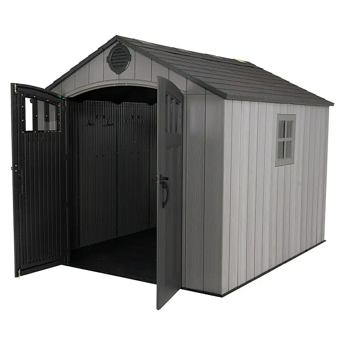 Lifetime Gerätehaus Jupiter - 244 cm, 305 cm, Kunststoff, Dunkelgrau - Diagonale Ansicht