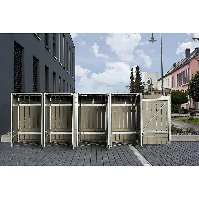 Hide Mülltonnenbox - 63,4 x 241,6 x 115,2 cm, Natur/Grau - Stimmungsaufnahme