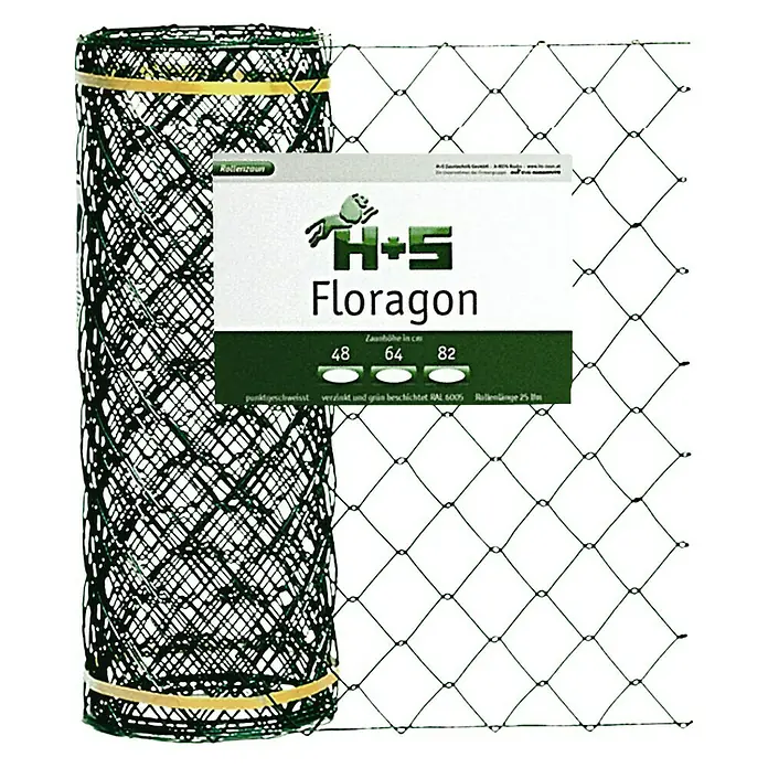 H+S Zauntechnik Gitterzaun Floragon - L x H: 10 x 0,82 m, 60 x 60 mm, Moosgrün, Drahtstärke: 1,8/2,2 mm, Kunststoffummantelt - Vorderansicht