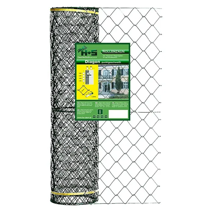 H+S Zauntechnik Gitterzaun Diagon - L x H: 10 x 1,25 m, Moosgrün, Stahldraht, Kunststoffummantelt - Vorderansicht