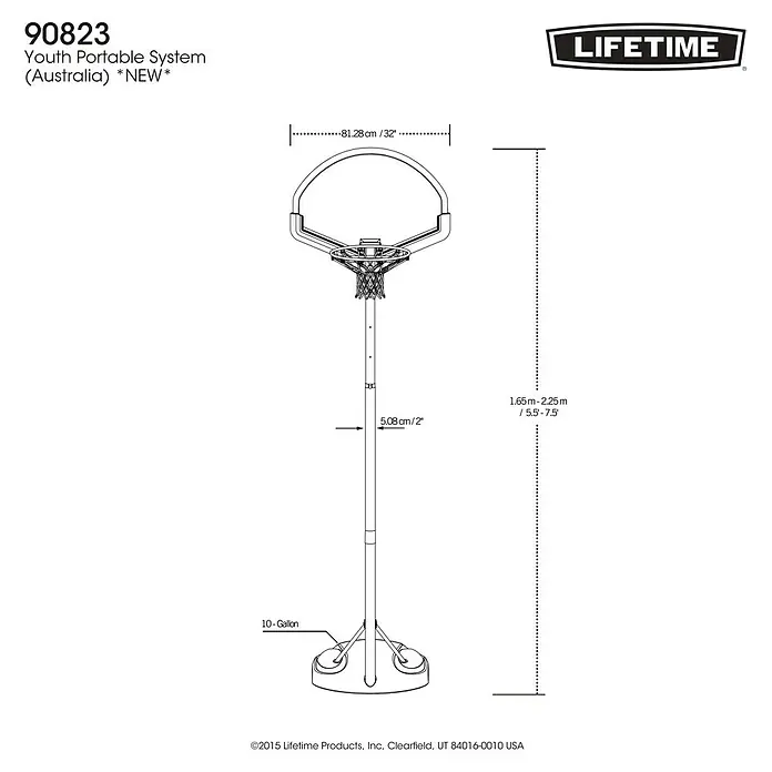 Lifetime Basketballkorb Alabama - 58 x 81 x 225 cm - Skizze