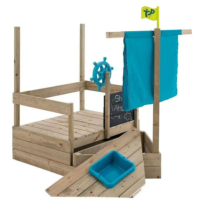 TP Toys Sandkasten Ahoy - 180 x 92 x 118 cm, Holz, Natur, Blau - Diagonale Ansicht