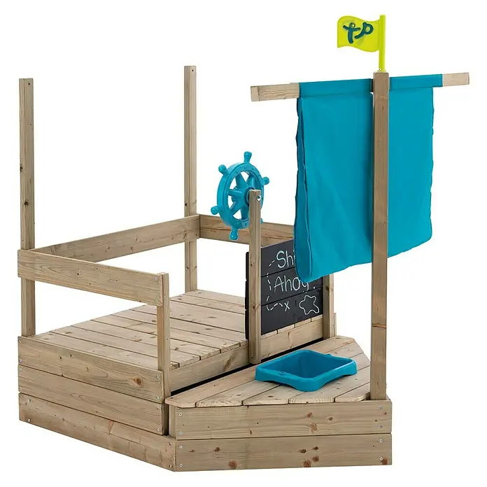 TP Toys Sandkasten Ahoy - 180 x 92 x 118 cm, Holz, Natur, Blau - Diagonale Ansicht