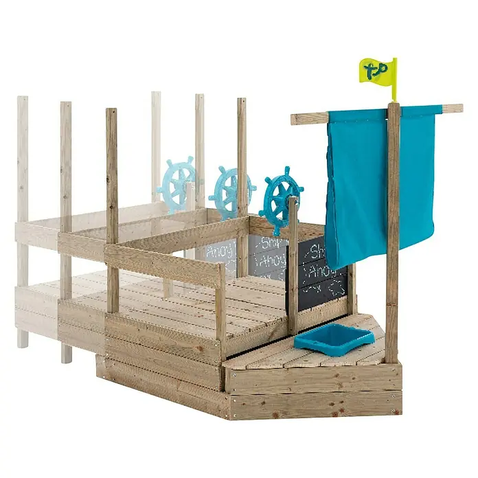 TP Toys Sandkasten Ahoy - 180 x 92 x 118 cm, Holz, Natur, Blau - Diagonale Ansicht