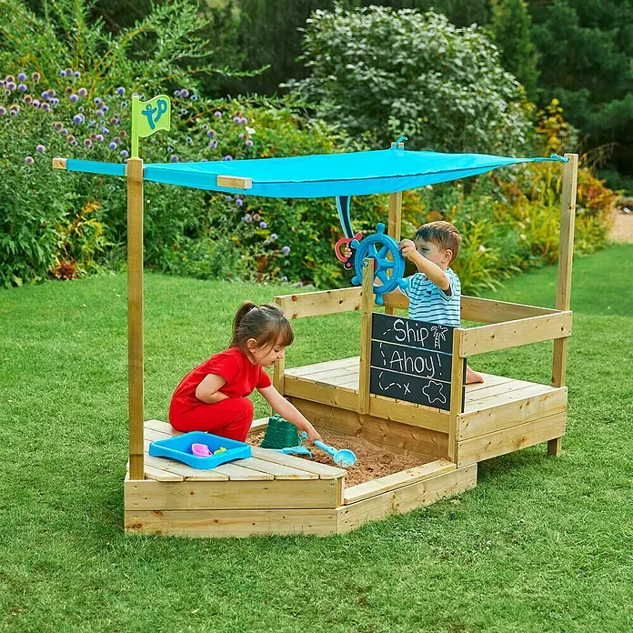 TP Toys Sandkasten Ahoy - 180 x 92 x 118 cm, Holz, Natur, Blau - Anwendungsbeispiel