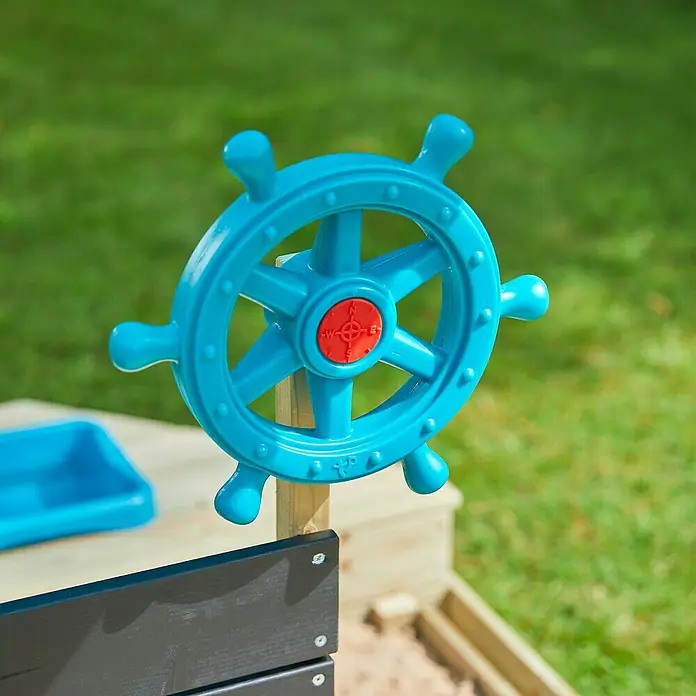 TP Toys Sandkasten Ahoy - 180 x 92 x 118 cm, Holz, Natur, Blau - Detailaufnahme
