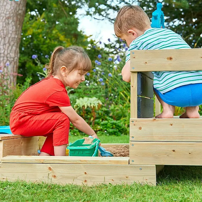 TP Toys Sandkasten Ahoy - 180 x 92 x 118 cm, Holz, Natur, Blau - Anwendungsbeispiel