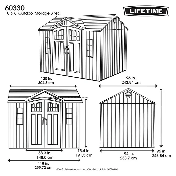 Lifetime Gerätehaus Saturn - 305 cm, 244 cm, Kunststoff, Dunkelgrau - Skizze
