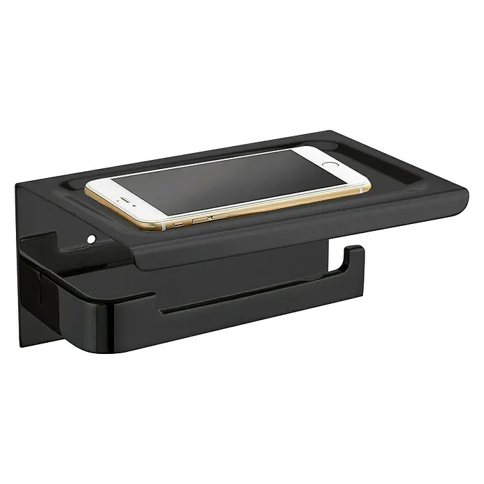 Best Design Toiletrolhouder Phone Nero - Zwart, Mat - Diagonaal zicht