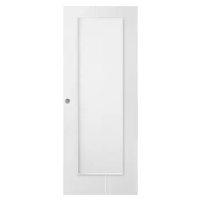 Puerta corredera de madera Dresde - 62,5 x 203 cm, Blanco, Maciza, Vidriera - Vista frontal