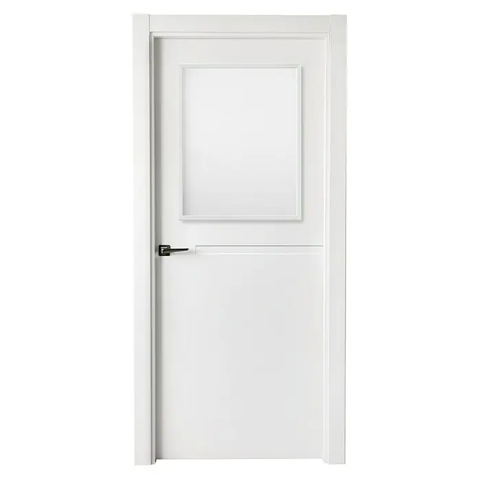 Puerta acristalada Mainz - 82,5 x 203 cm, Derecha, Blanco lacado, Macizo, Vidriera - Vista frontal