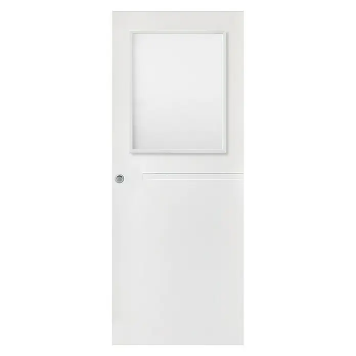 Puerta corredera de madera Mainz - 62,5 x 203 cm, Blanco, Maciza, Vidriera - Vista frontal