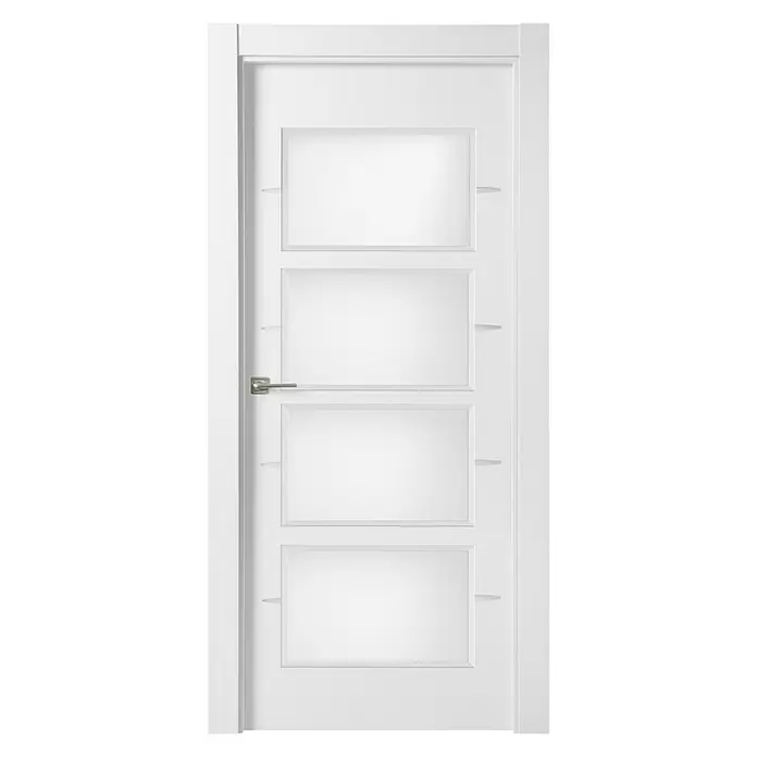 Puerta acristalada Stuttgart - 62,5 x 203 cm, Derecha, Blanco lacado, Macizo, Vidriera - Vista frontal