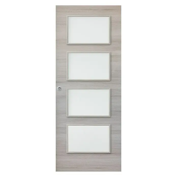 Puerta corredera de madera Estela - 62,5 x 203 cm, Roble Gris, Maciza, Vidriera - Vista frontal