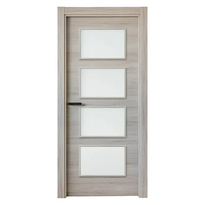 Puerta acristalada Estela - 62,5 x 203 cm, Derecha, Roble Gris, Roble, Macizo, Vidriera - Vista frontal